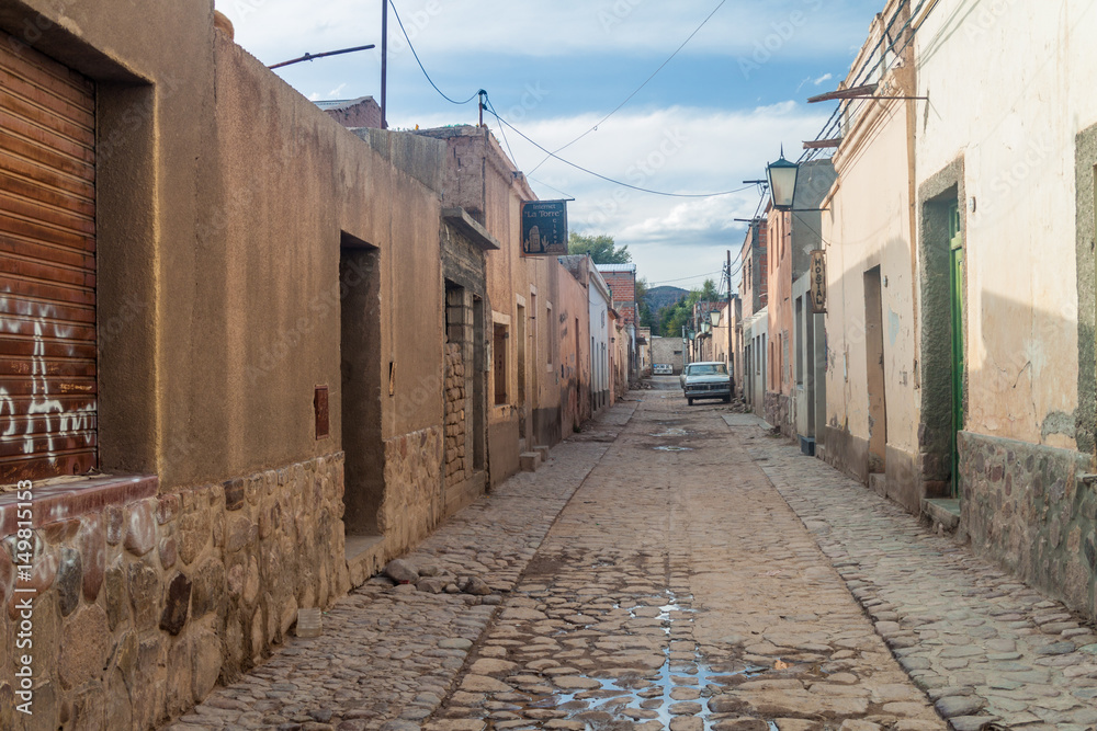 HUMAHUACA, ARGENTINA - APRIL 12, 2015: Cobbled street in Humahuaca village, Argentina