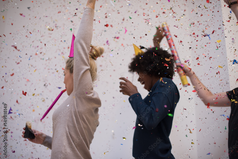 confetti party multiethnic group of people confetti party multiethnic group of people