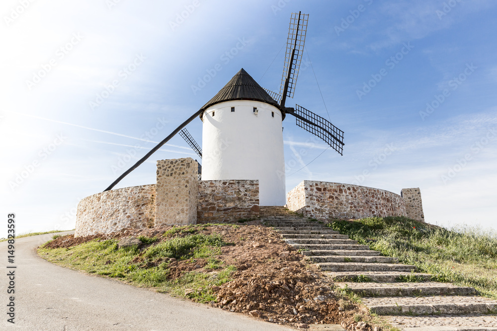 Staircase leading to a windmill in Alcazar de San Juan, province of Ciudad Real, Castilla-La Mancha, Spain