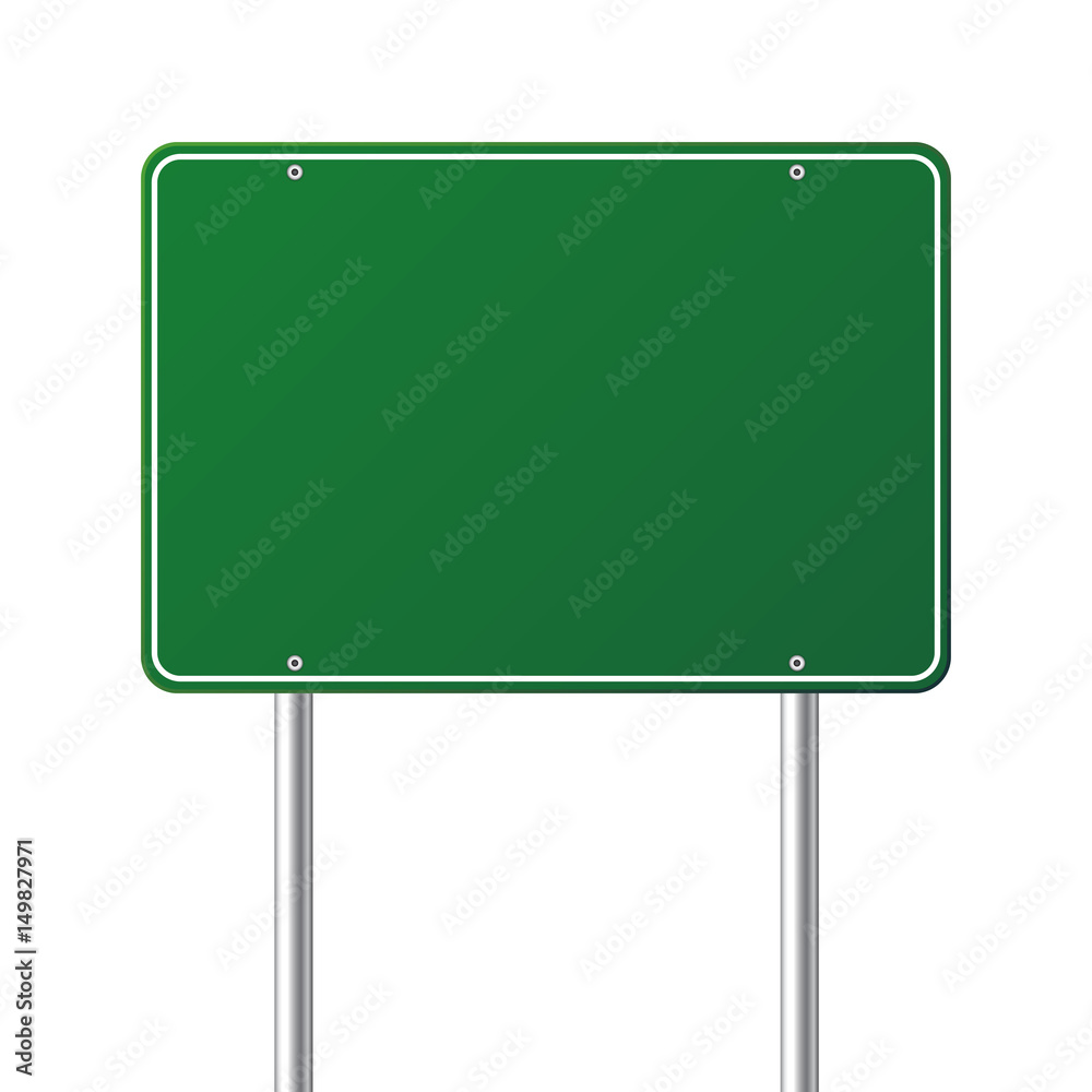 Road green traffic sign. Blank board with place for text.Mockup. Isolated information sign. Direction. Vector illustration. Road green traffic sign. Blank board with place for text.Mockup. Isolated information sign. Direction. Vector illustration.