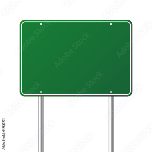 Road green traffic sign. Blank board with place for text.Mockup. Isolated information sign. Direction. Vector illustration.