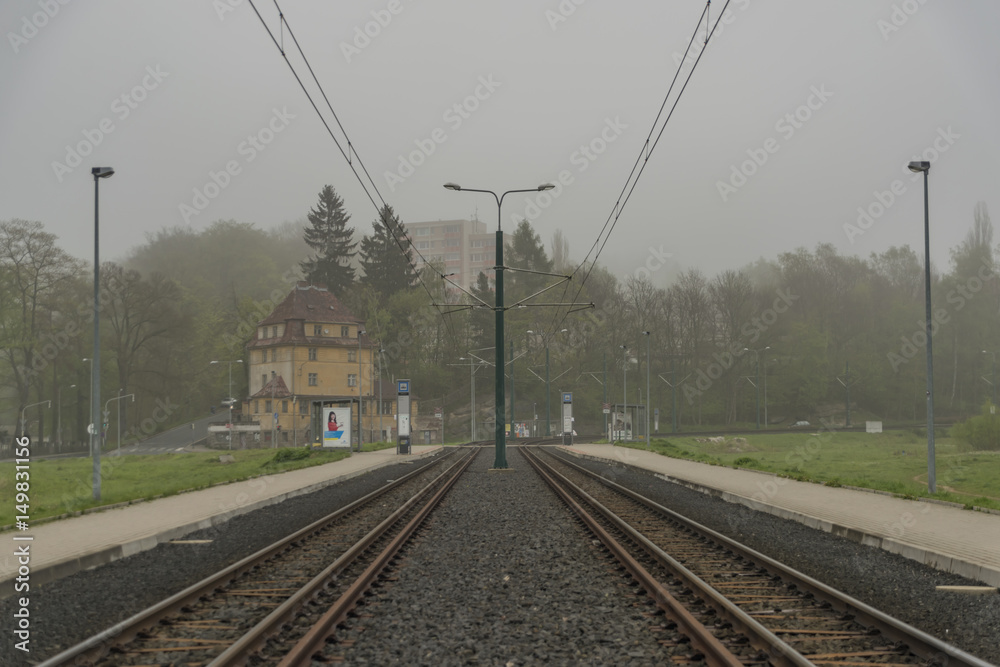 Liberec city in dark cloudy morning