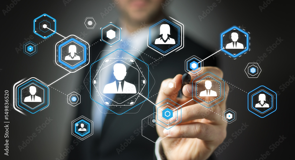 Businessman using digital social network 3D rendering Businessman using digital social network 3D rendering