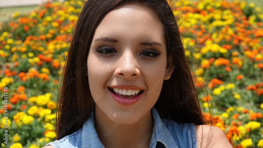 Happy Teen Girl With Flowers Happy Teen Girl With Flowers
