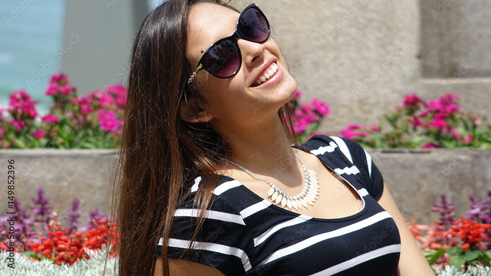 Female Teen With Sunglasses In Summer Female Teen With Sunglasses In Summer