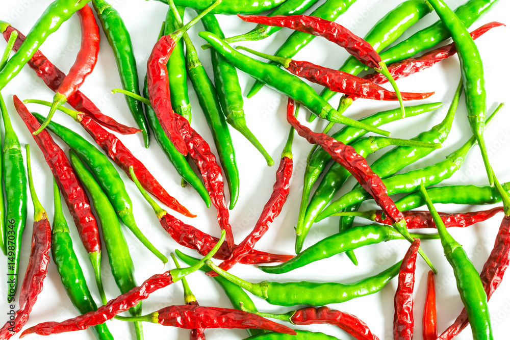 Green and red chili pepper fresh isolated on white background. Green and red chili pepper fresh isolated on white background.