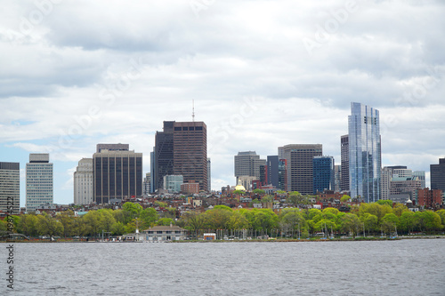 Boston skyline in spring season from Charles river