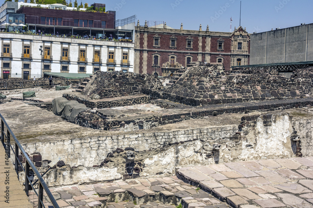 Templo Mayor Aztec ruins in downtown Mexico City, Mexico