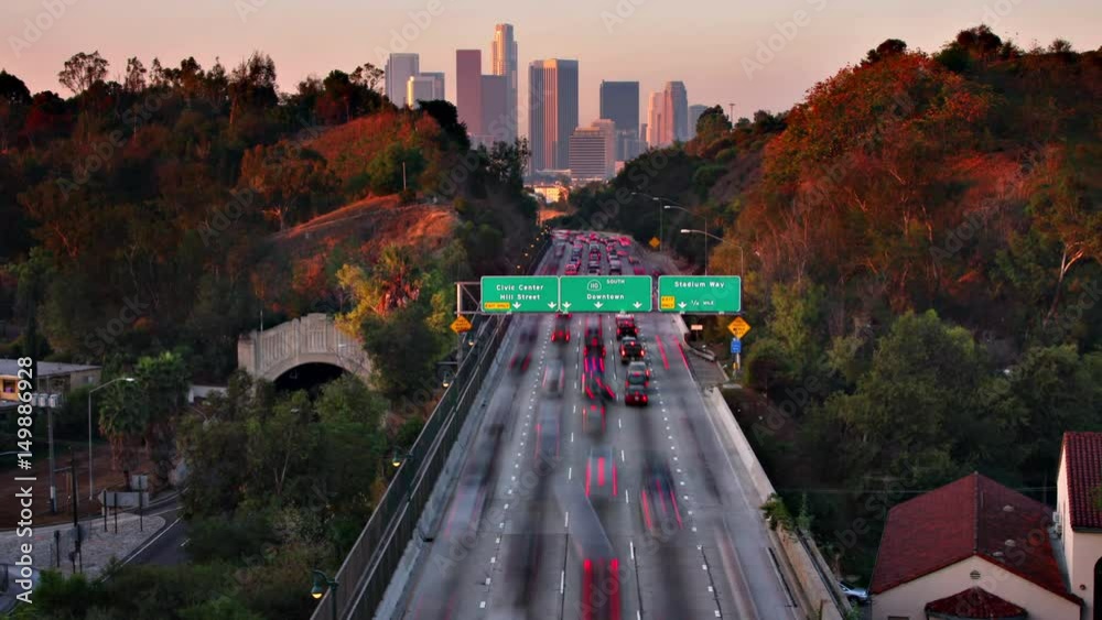 Time Lapse of morning traffic heading into Los Angeles on the 110 Freeway
