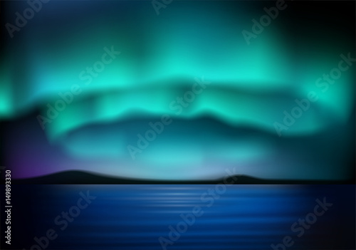 Aurora borealis with blue sky. vector illustration