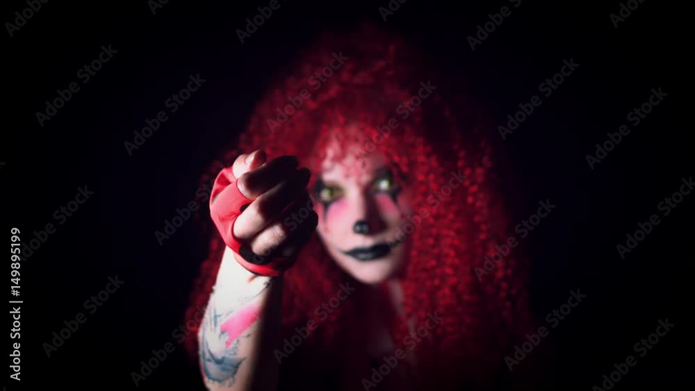 4k Halloween Horror Clown Woman Gesturing with Hand 4k Halloween Horror Clown Woman Gesturing with Hand
