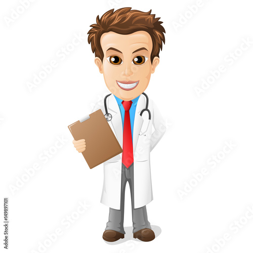 Male doctor standing and smiling cartoon, Vector illustration