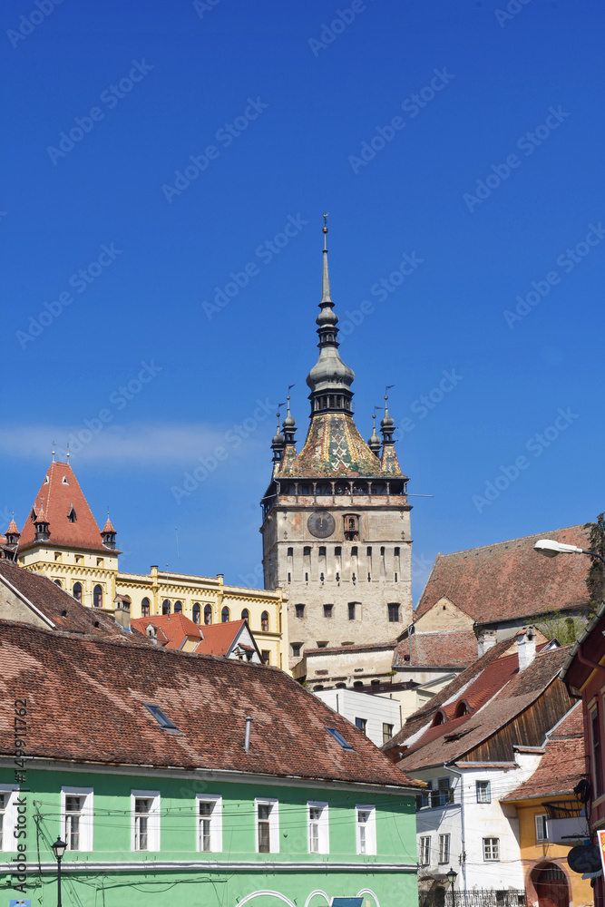 Unesco World Heritage Clock tower in Sighisoara Transylvania Romania