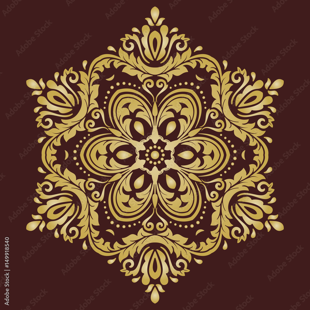 Elegant brown and golden ornament in classic style. Abstract traditional pattern with oriental elements Elegant brown and golden ornament in classic style. Abstract traditional pattern with oriental elements