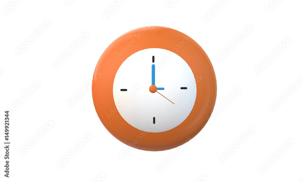 3D Orange clock isolated on white background. 3D Clock icon. 3D Clock sign. 3D Orange clock isolated on white background. 3D Clock icon. 3D Clock sign.
