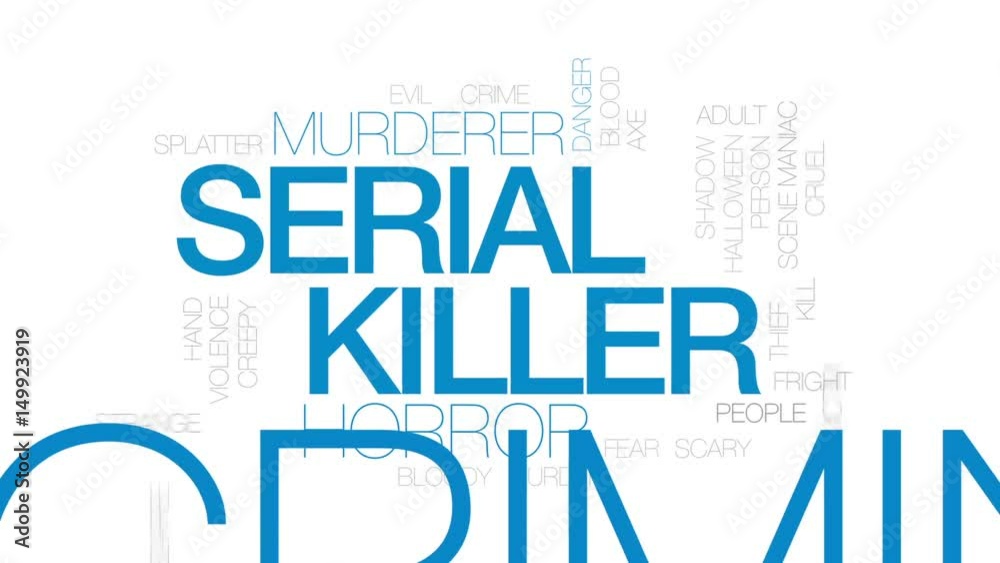 Serial killer animated word cloud, text design animation. Kinetic typography.