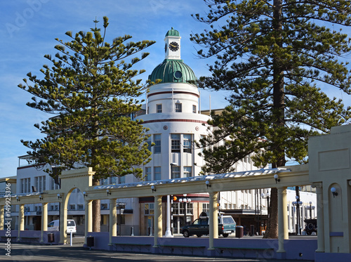 T&G Building Art Deco Napier New Zealand & Pine Trees photo