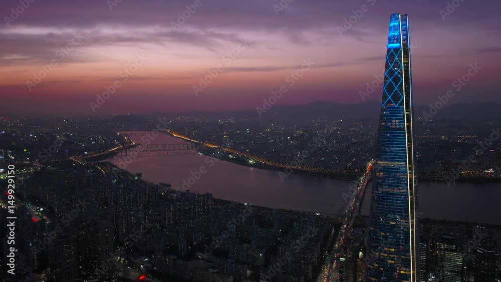 Aerial Korea Seoul April 2017 Jamsil Lotte Tower Night