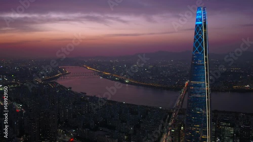 Aerial Korea Seoul April 2017 Jamsil Lotte Tower Night photo