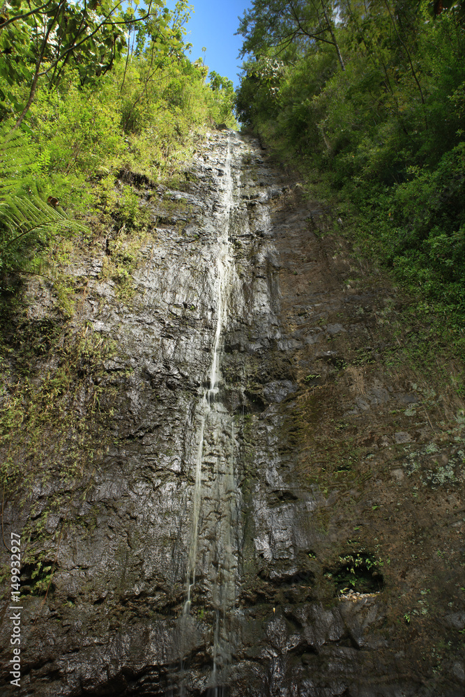 Waterfall stone wall