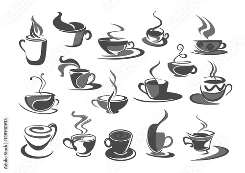 Vector icons set of coffee cups for cafeteria cafe