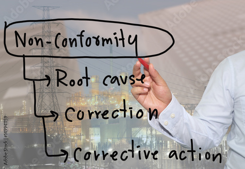 Hand of businessman write text in business system.