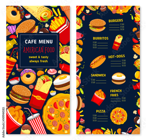 Vector price menu template of fast food restaurant
