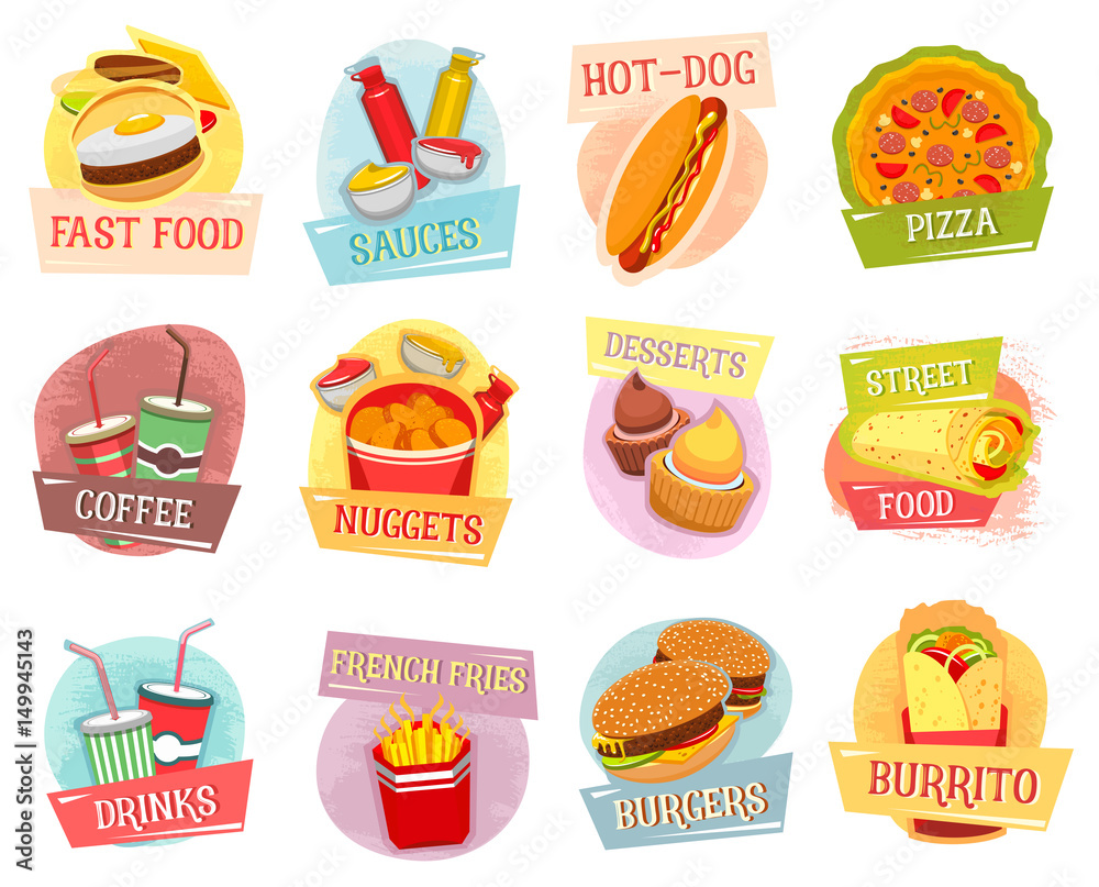 Vector icons for fast food menu design Vector icons for fast food menu design