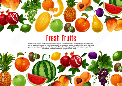 Vector poster of fresh garden or tropical fruits