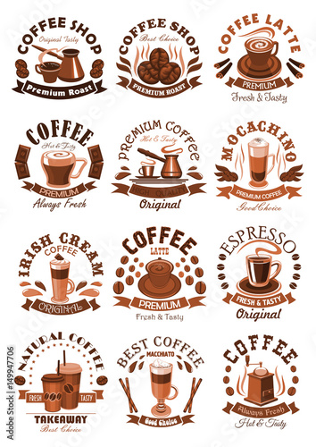 Vector icons coffeeshop of coffee cups or beans