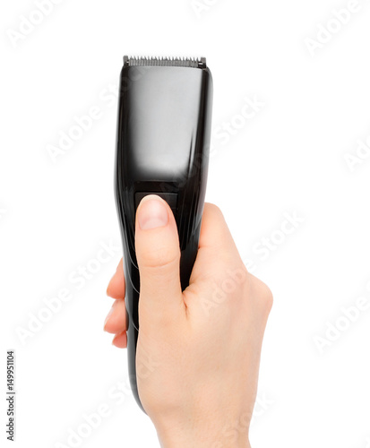 woman hand holding barber trimmer.