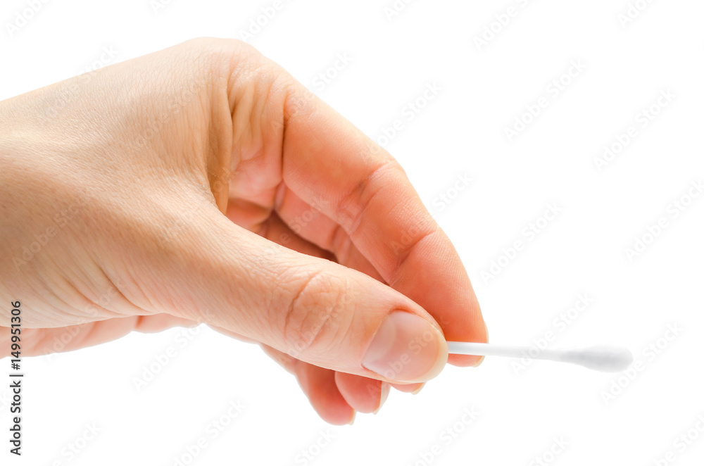 woman hand holding cotton ear bud. woman hand holding cotton ear bud.