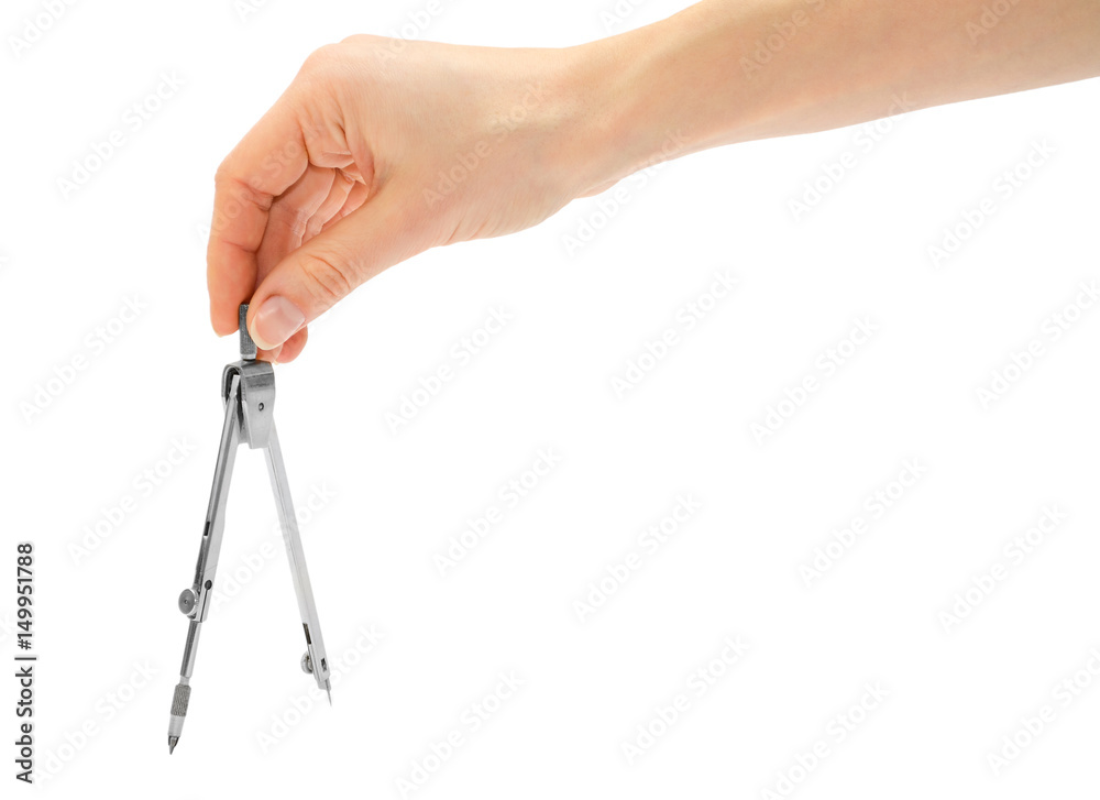 woman hand holding compass for drawing. woman hand holding compass for drawing.