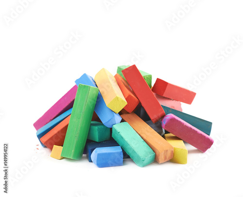 Pile of colorful pastel crayon chalks isolated
