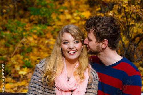 Lovers couple in autumn park on bench © anetlanda