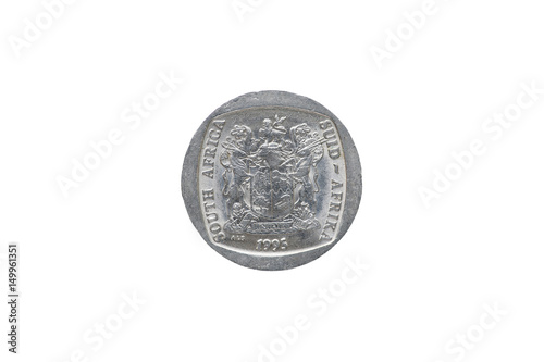 Five south african rand coin isolated on white background, year 1995.