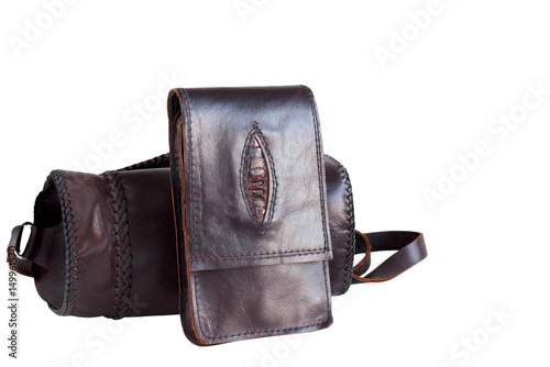 leather bag on white background.