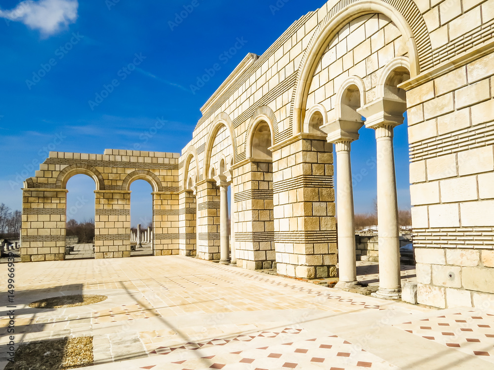 Obraz premium Ruins of The Great Basilica in Pliska, capital of the first Bulgarian kingdom. Bulgaria
