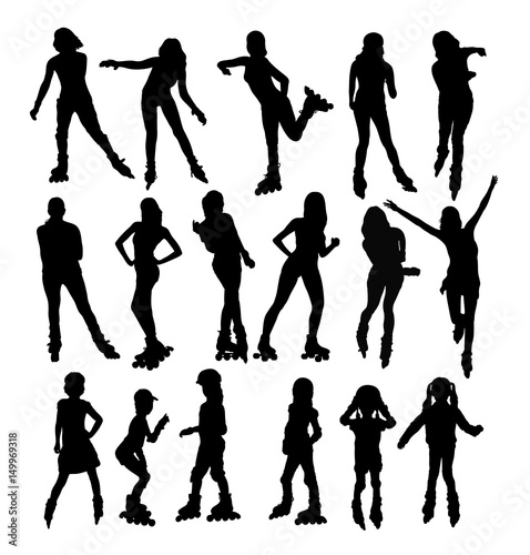 Silhouettes Of People Rollerskating, art vector design
