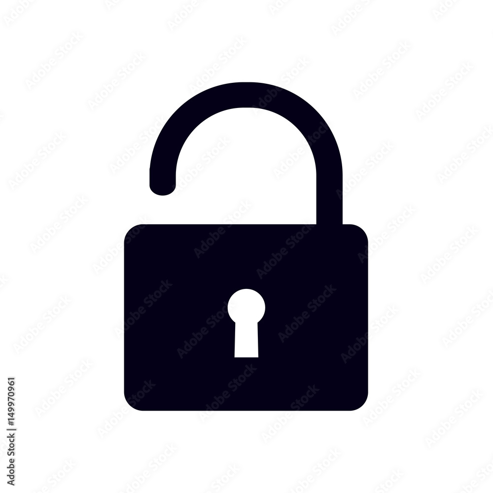 Unlock icon. Flat design style. Access to the user.