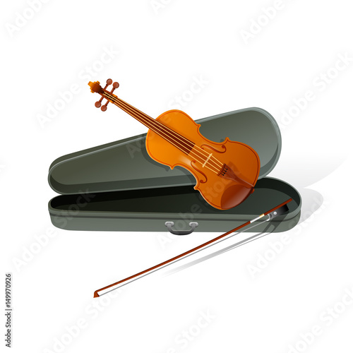 Realistic violin isolated white background.