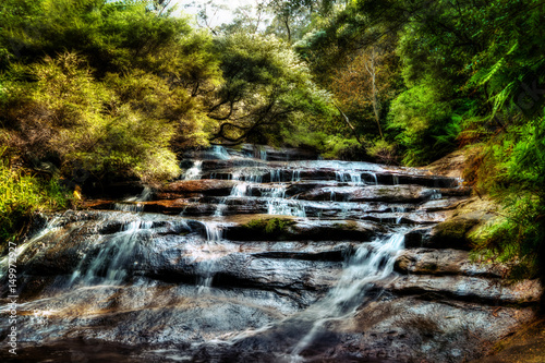 Water Rushing Down a Stairway of Stone in the Leura Cascades