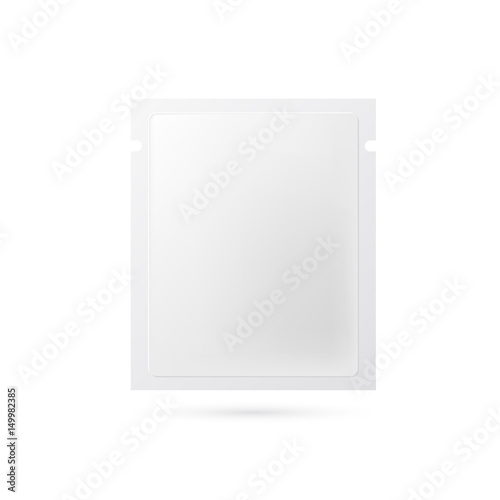 White blank sachet packaging food, cosmetics or medicine. Vector illustration.