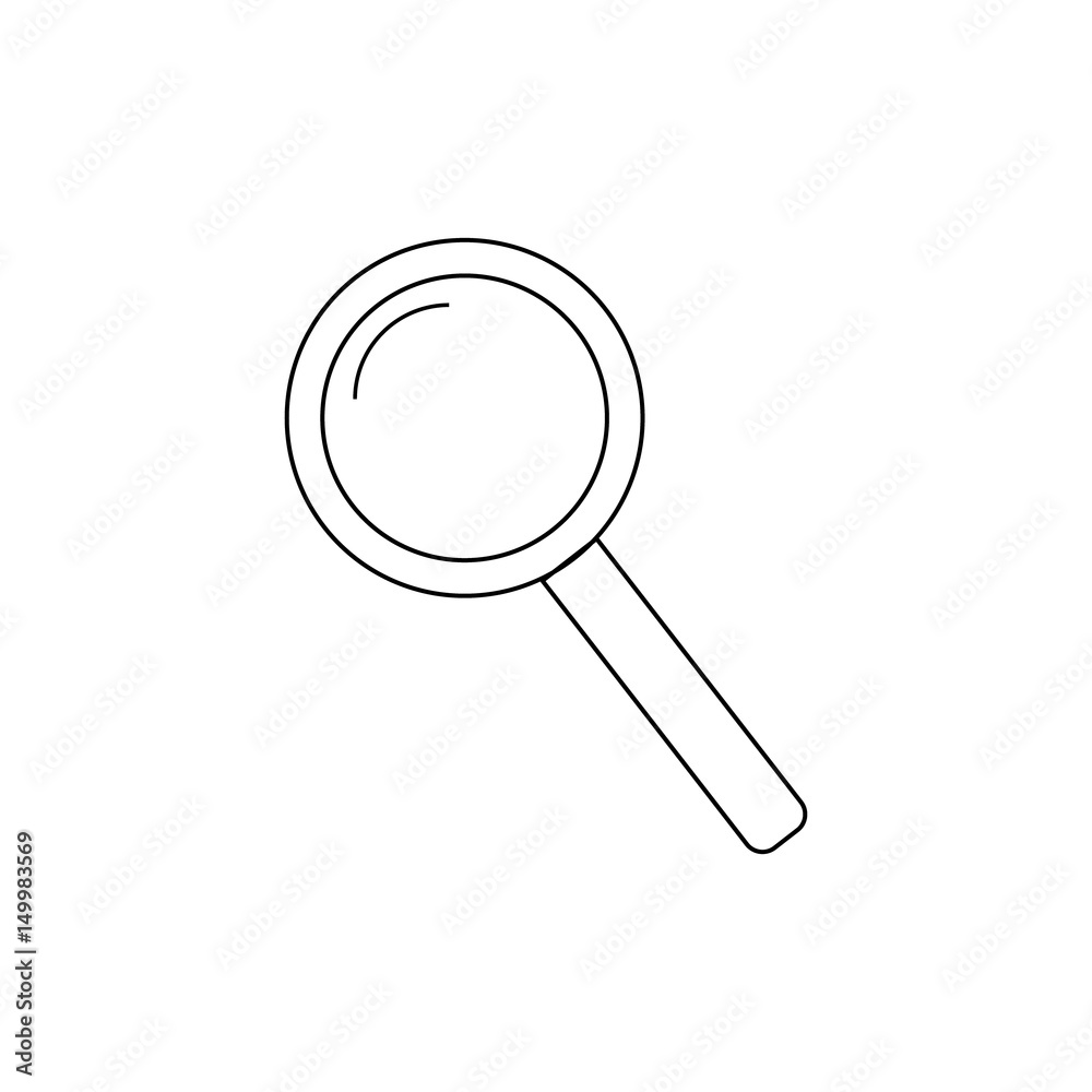Magnify icon, lined, black line, loupe outline on white background, simple for website Magnify icon, lined, black line, loupe outline on white background, simple for website