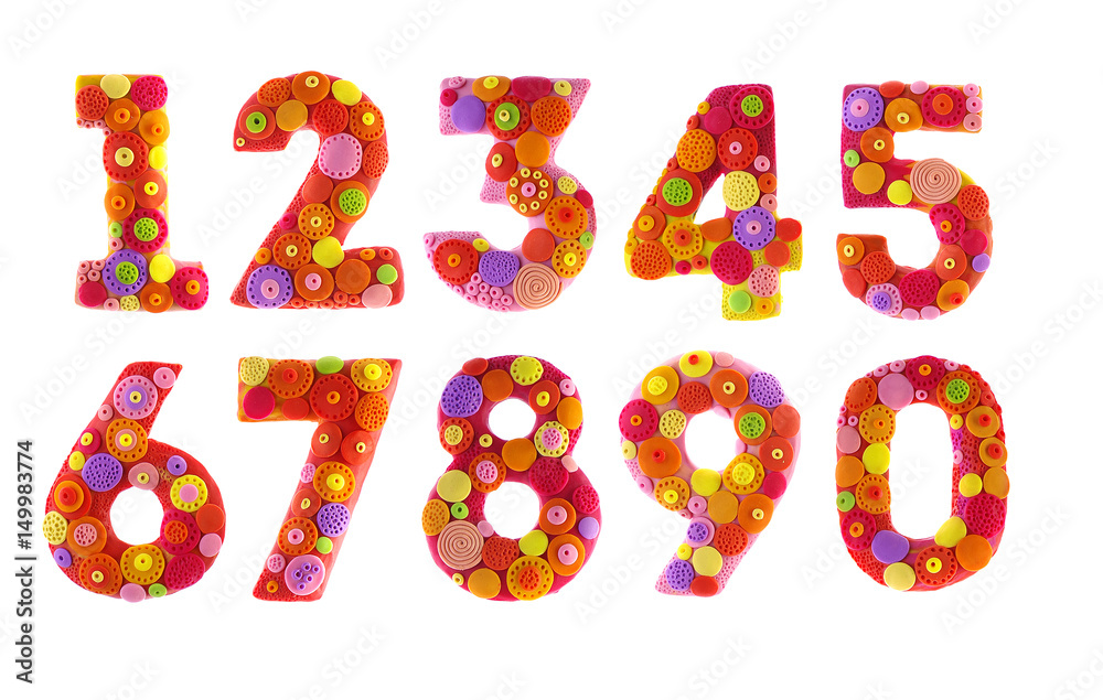 Plasticine volumetric symbols-letters and numbers, bright and colored