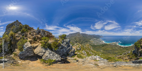 Full 360 virtual reality panoramic of Lions Head and Table Mountain peaks in Cape Town, South Africa