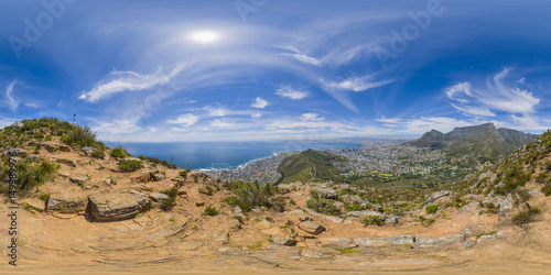 Full 360 virtual reality panoramic of Lions Head and Table Mountain peaks in Cape Town  South Africa
