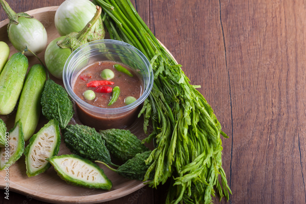 Shrimp-paste sauce (Nam Prik) and vegetable Shrimp-paste sauce (Nam Prik) and vegetable