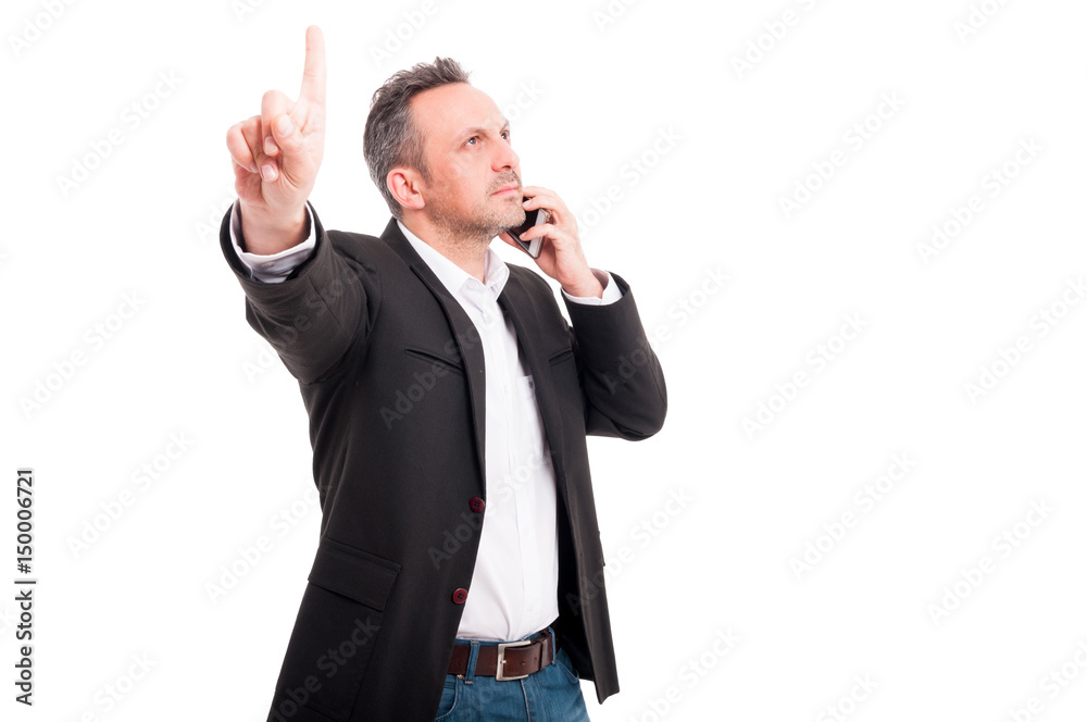 Handsome entrepreneur doing hold on gesture Handsome entrepreneur doing hold on gesture