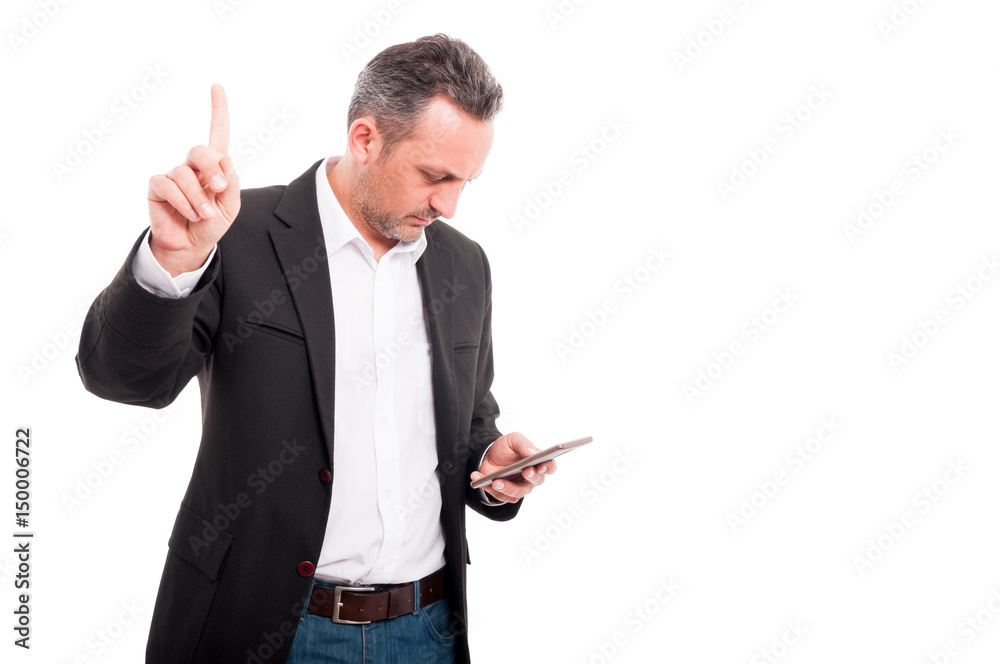Busy male reading some important e-mails from work Busy male reading some important e-mails from work